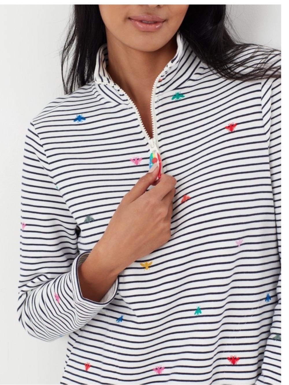 Joules Rainbow Bee Stripe Pip Print Quarter Zip Sweatshirt Size 12 NEW NWT